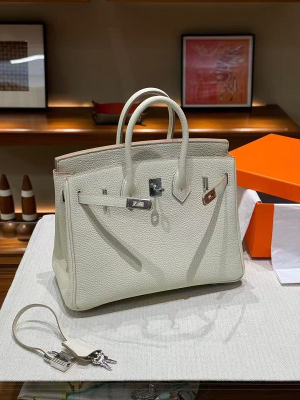 2025-005- (4)W Luxury Handmade leather handbag, 25CM long White