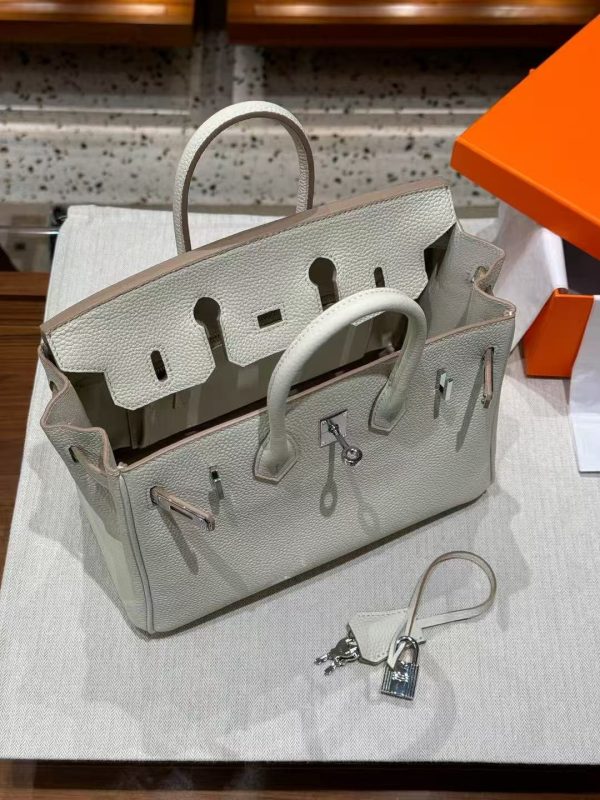 2025-005- (6)W Luxury Handmade leather handbag, 25CM long White