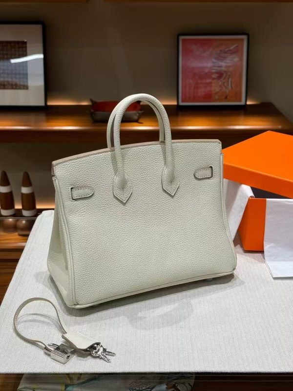 2025-005- (7)W Luxury Handmade leather handbag, 25CM long White