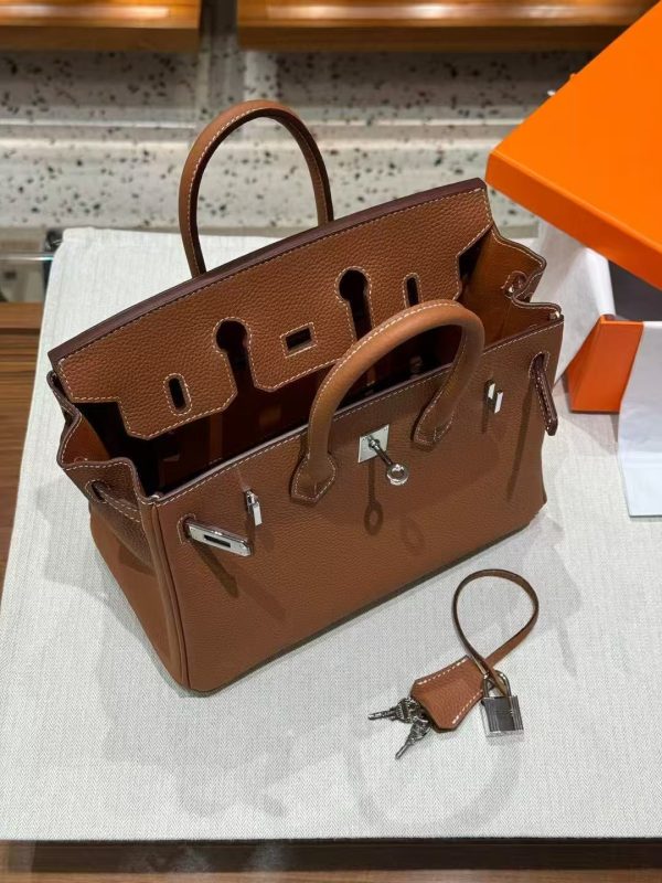 2025-007BN (1) Luxury Handmade leather handbag, 25CM long Brown