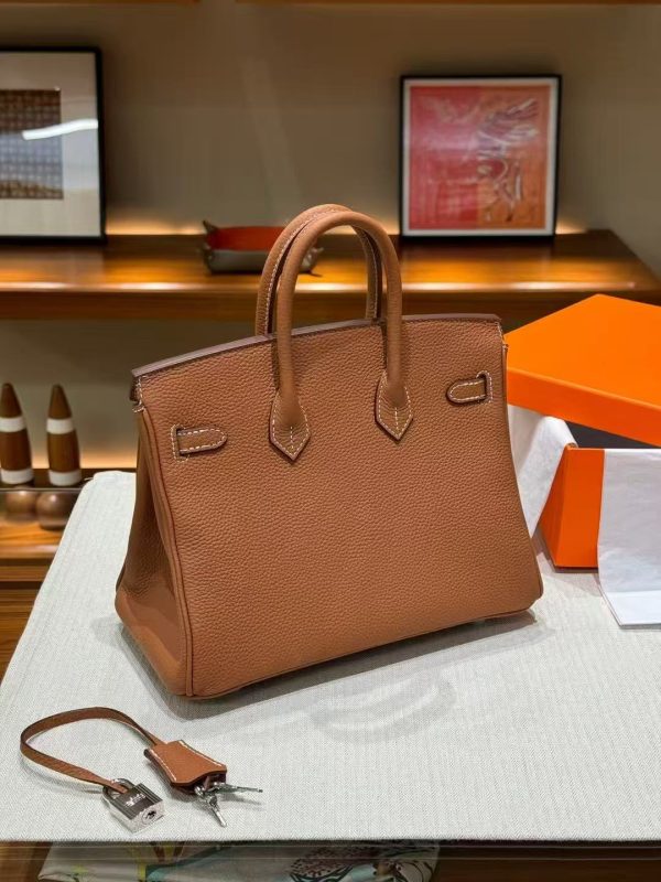 2025-007BN (2) Luxury Handmade leather handbag, 25CM long Brown