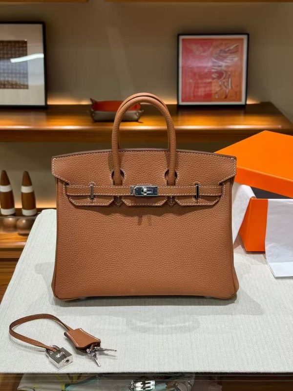 2025-007BN (3) Luxury Handmade leather handbag, 25CM long Brown