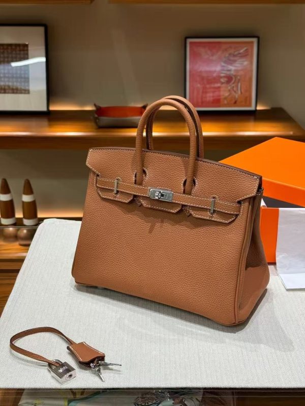 2025-007BN (4) Luxury Handmade leather handbag, 25CM long Brown