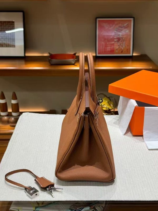 2025-007BN (5) Luxury Handmade leather handbag, 25CM long Brown