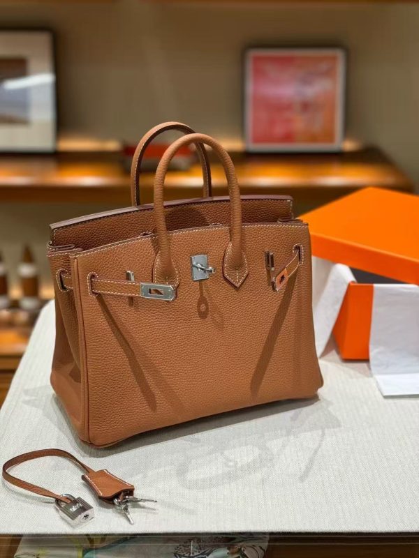 2025-007BN (7) Luxury Handmade leather handbag, 25CM long Brown