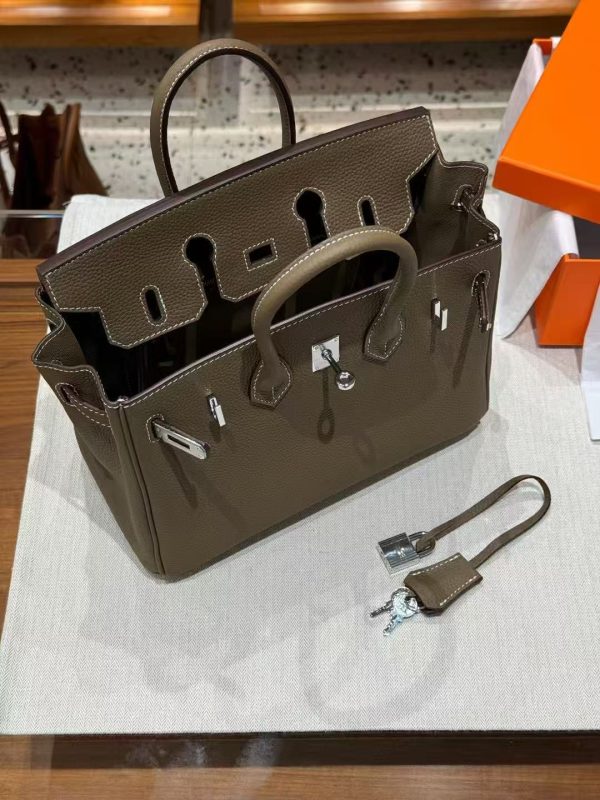 2025-008-GY (1) Luxury Handmade leather handbag, 25CM long Gray