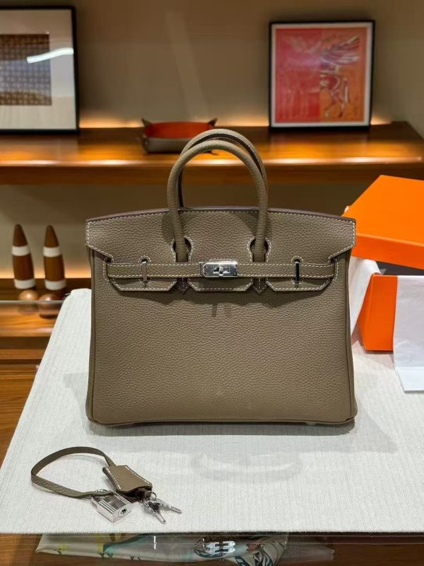2025-008-GY (3) Luxury Handmade leather handbag, 25CM long Gray