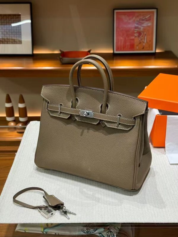 2025-008-GY (4) Luxury Handmade leather handbag, 25CM long Gray