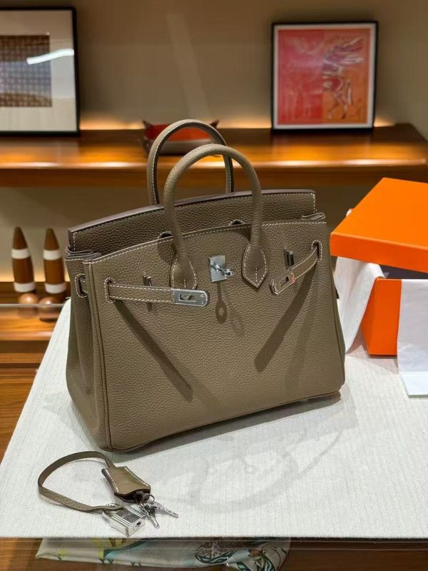 2025-008-GY (7) Luxury Handmade leather handbag, 25CM long Gray