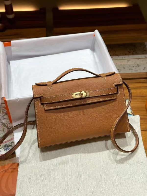 2025-009-BN (1) Brown Gold Handmade grainy leather bag