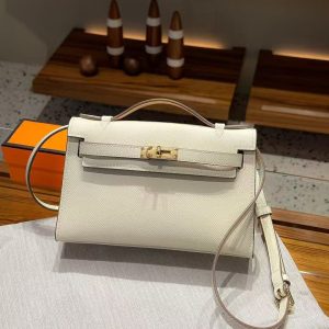 White Gold Handmade grainy leather bag
