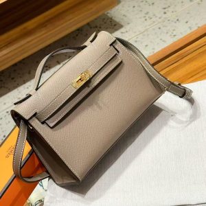 Grey Gold Handmade grainy leather bag