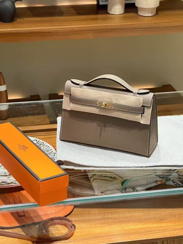Grey Gold Handmade grainy leather bag
