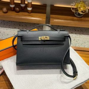 Black Gold Handmade grainy leather bag