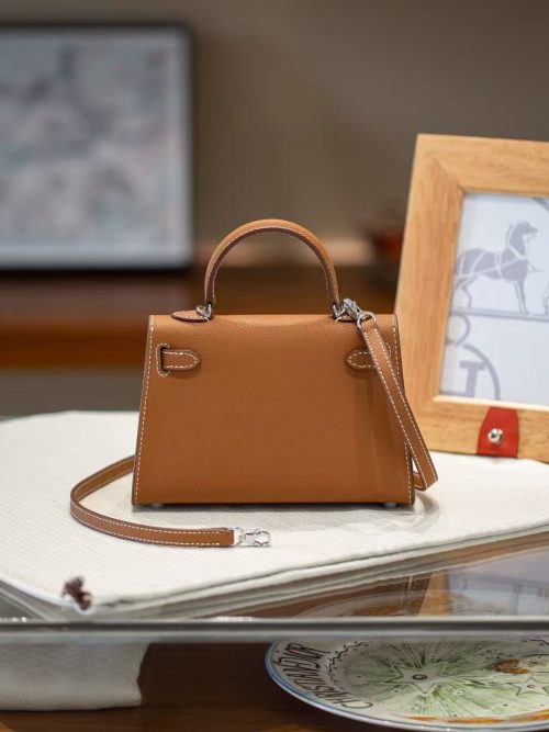 2025-013BN (1) Brown Gold Handcrafted palmprint leather bag