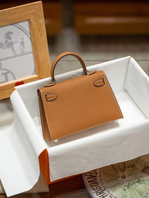 2025-013BN (2) Brown Gold Handcrafted palmprint leather bag