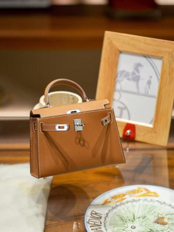 2025-013BN (3) Brown Gold Handcrafted palmprint leather bag