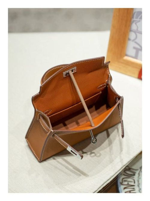2025-013BN (5) Brown Gold Handcrafted palmprint leather bag