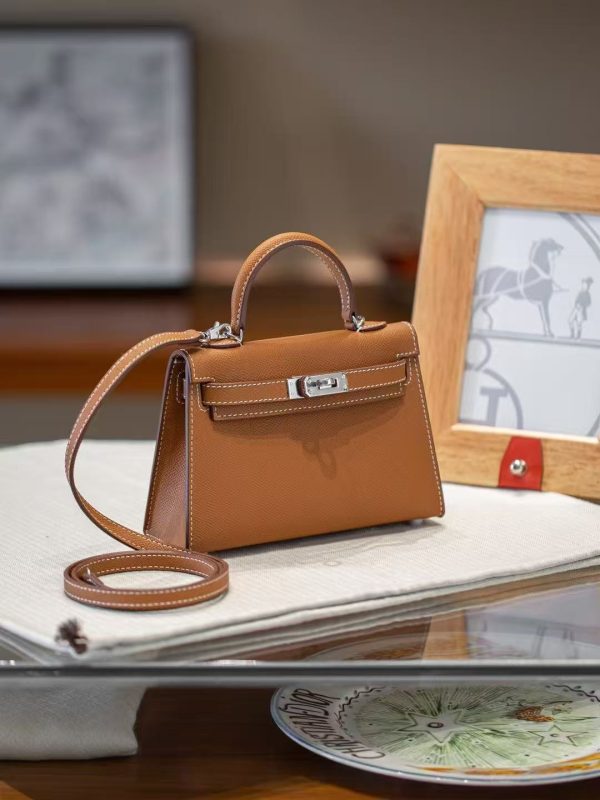 2025-013BN (7) Brown Gold Handcrafted palmprint leather bag
