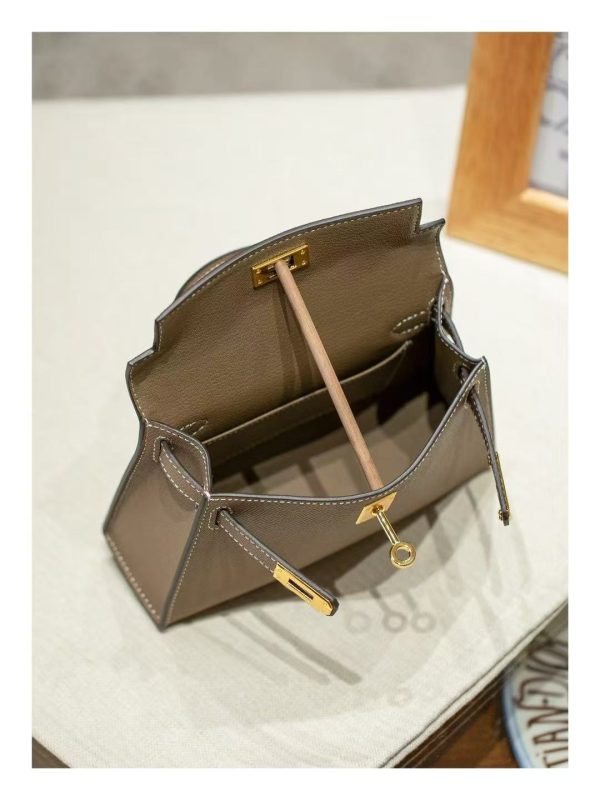 2025-014GY (1) Grey Gold Handcrafted palmprint leather bag