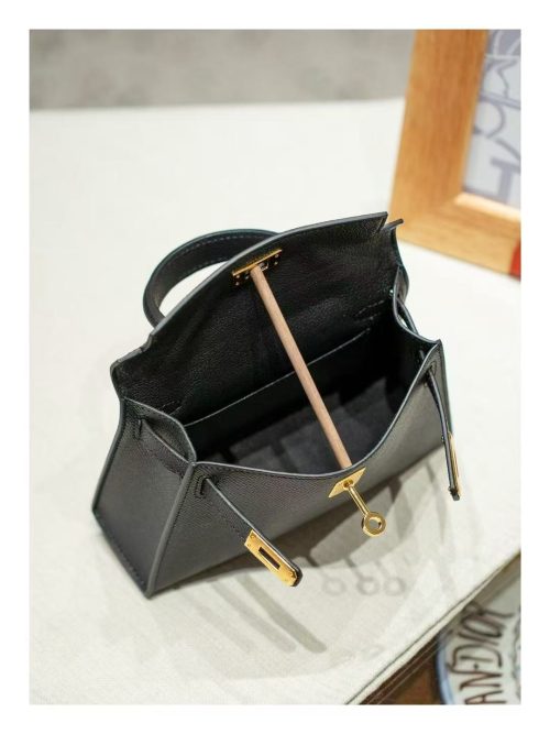 2025-015-BK (1) Black Gold Handcrafted palmprint leather bag