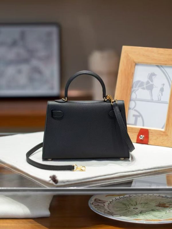 2025-015-BK (3) Black Gold Handcrafted palmprint leather bag