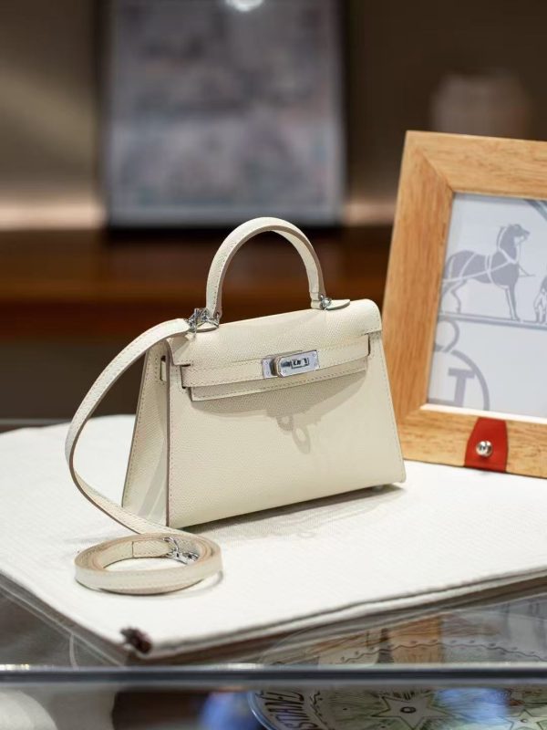 2025-016W (2) White Gold Handcrafted palmprint leather bag