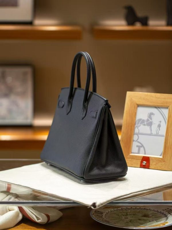 2025-017-BK (6) Luxury Handmade leather handbag, 30CM long black