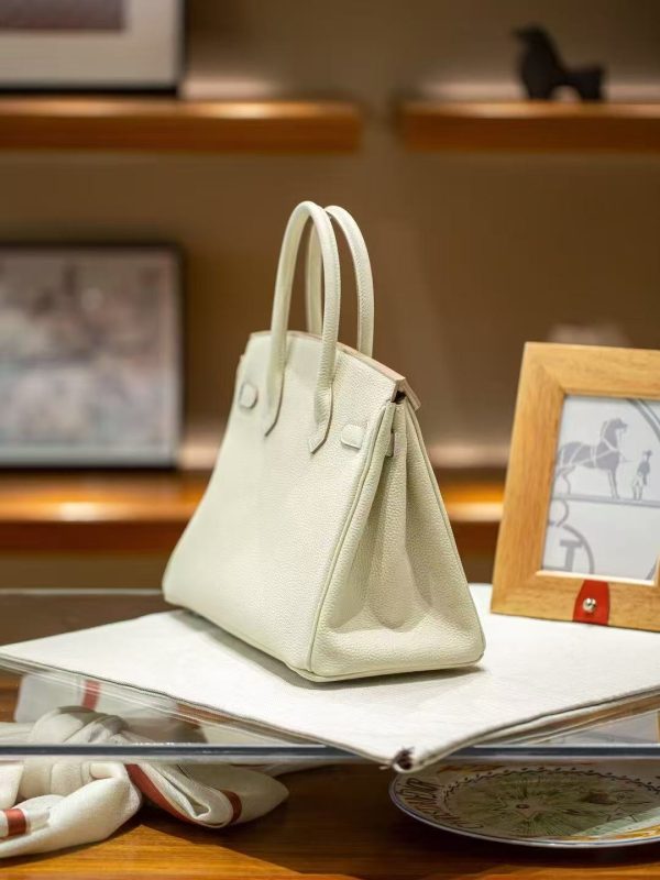 2025-018W (2) Luxury Handmade leather handbag, 30CM long white
