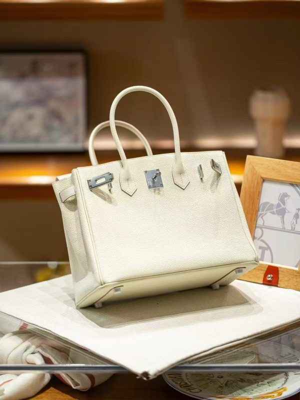 2025-018W (3) Luxury Handmade leather handbag, 30CM long white