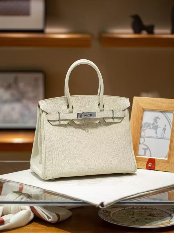 2025-018W (4) Luxury Handmade leather handbag, 30CM long white