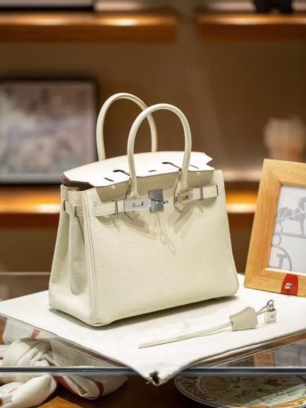 2025-018W (6) Luxury Handmade leather handbag, 30CM long white