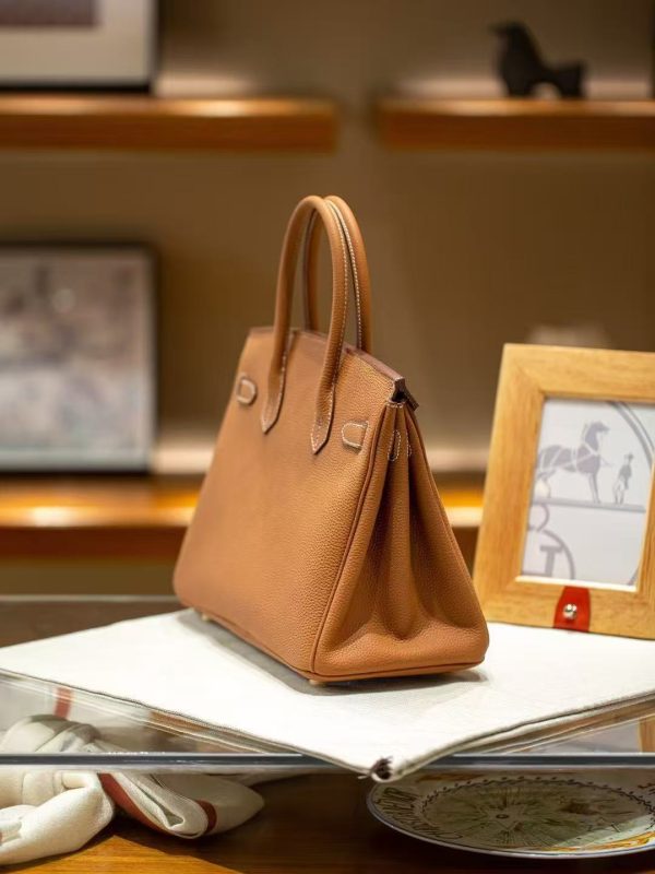 2025-019BN (2) Luxury Handmade leather handbag, 30CM long Brown
