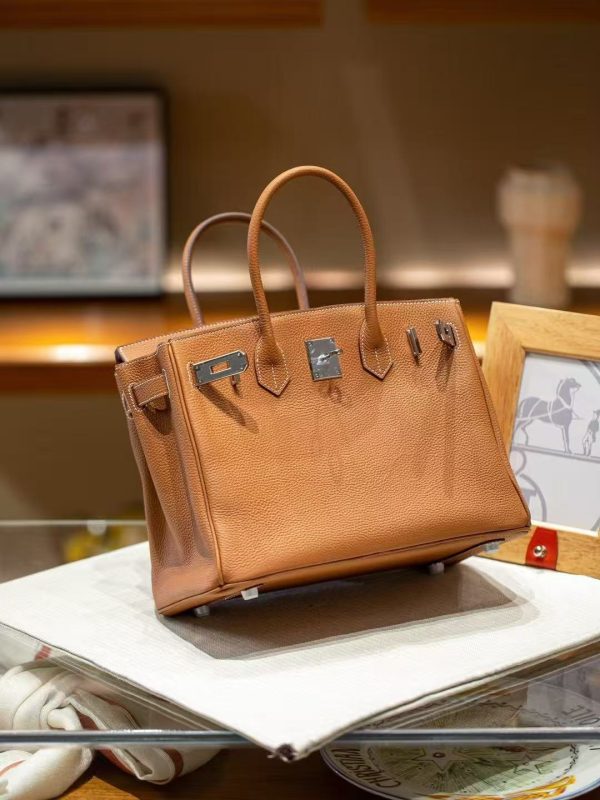 2025-019BN (4) Luxury Handmade leather handbag, 30CM long Brown
