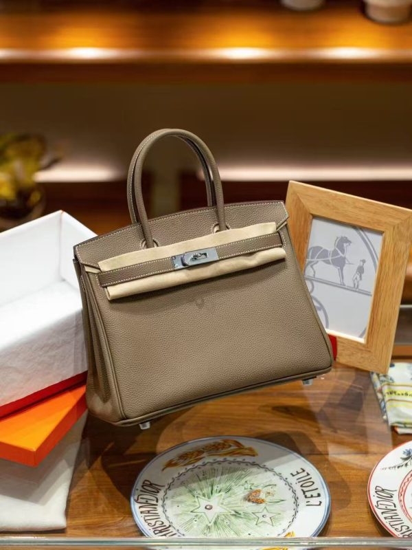 2025-020-GY (1) Luxury Handmade leather handbag, 30CM long Gray