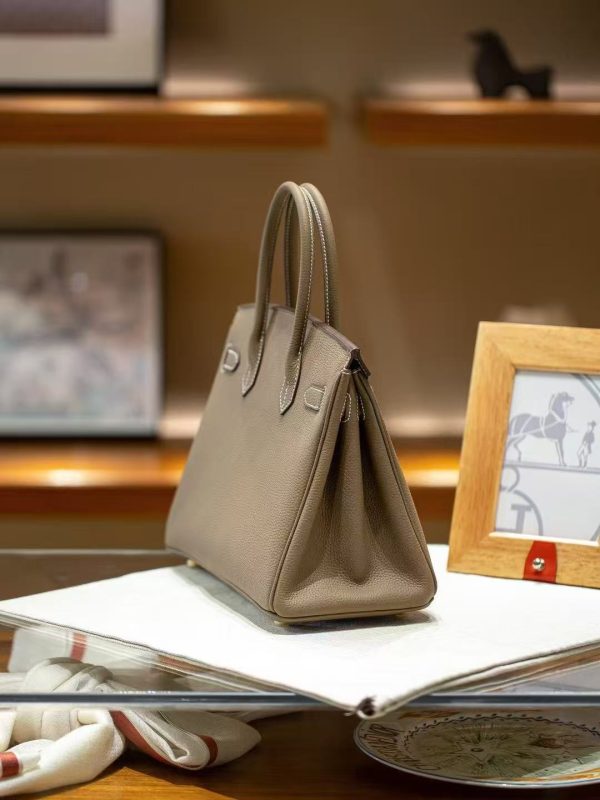 2025-020-GY (4) Luxury Handmade leather handbag, 30CM long Gray