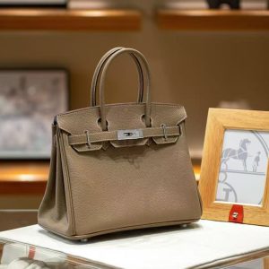 Luxury Handmade  leather handbag, 30CM long Gray