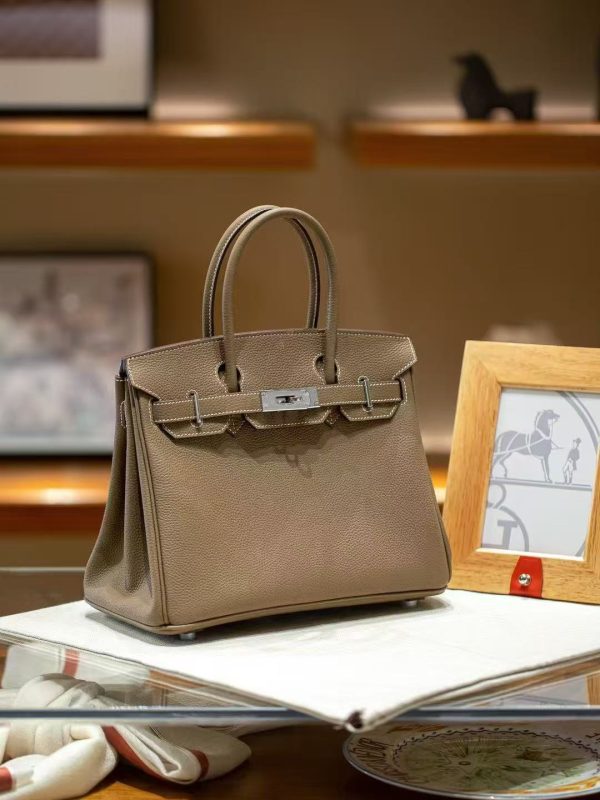 2025-020-GY (6) Luxury Handmade leather handbag, 30CM long Gray