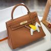 Luxury Handmade leather handbg-28CM-Gold  Brown
