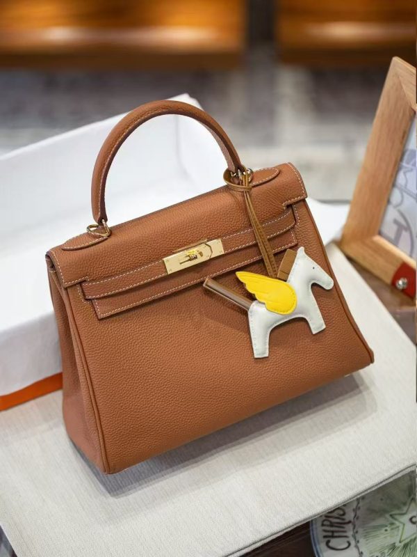 2025-021-BN (1) Luxury Handmade leather handbg-28CM-Gold Brown