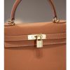 Luxury Handmade leather handbg-28CM-Gold  Brown