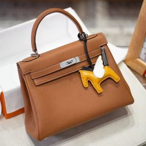 Luxury Handmade  leather handbg-28CM-Silver Brown