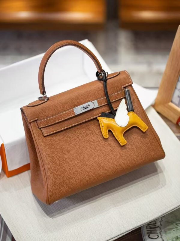 2025-021-BN (3) Luxury Handmade leather handbg-28CM-Silver Brown