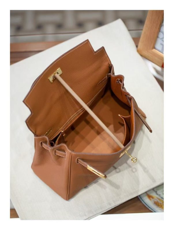 2025-021-BN (3) Luxury Handmade leather handbg-28CM-Gold Brown