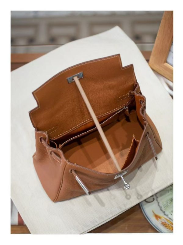 2025-021-BN (4) Luxury Handmade leather handbg-28CM-Silver Brown