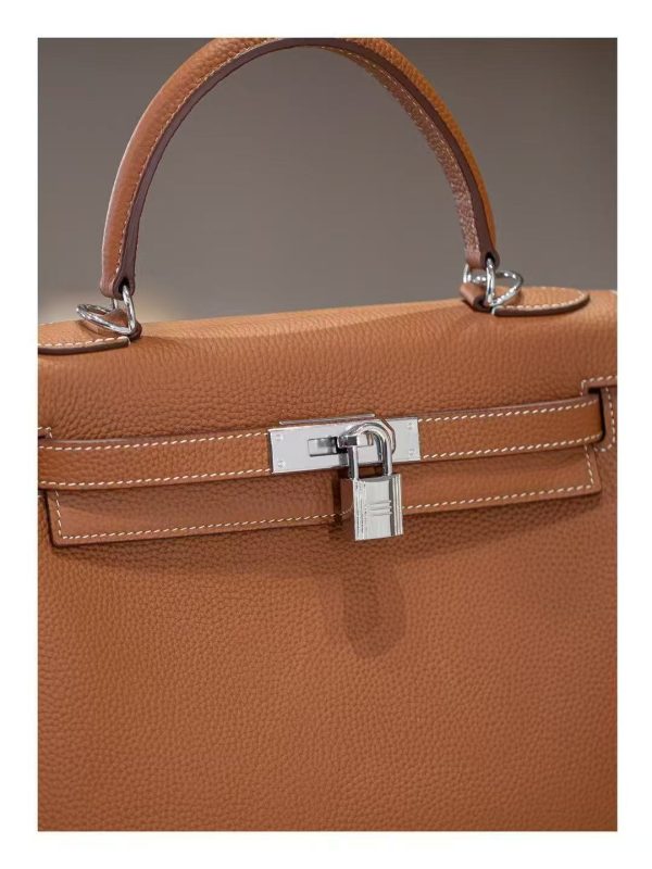 2025-021-BN (5) Luxury Handmade leather handbg-28CM-Silver Brown