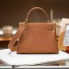 Luxury Handmade leather handbg-28CM-Gold  Brown