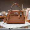 Luxury Handmade  leather handbg-28CM-Silver Brown