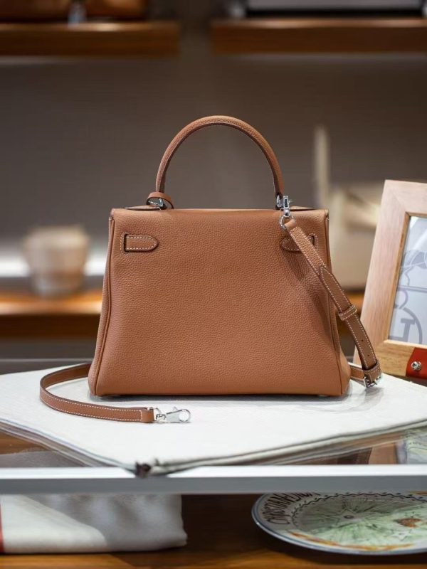 2025-021-BN (7) Luxury Handmade leather handbg-28CM-Silver Brown