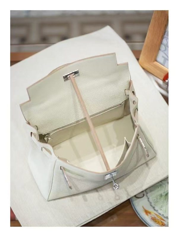2025-022-W (1) Luxury Handmade leather handbg-28CM-Silver White